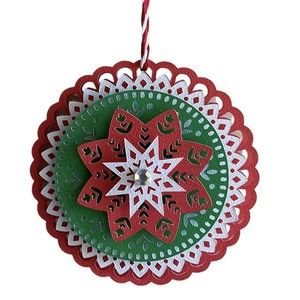 Christmas Holiday Ornament Layered Card stock Red Green White Handmade